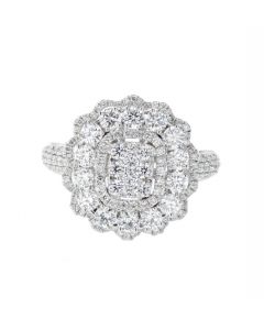 18K White Gold Diamond Beautiful Cocktail Ring with 1.60ctw Diamonds