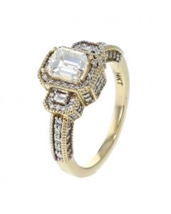 14K Gold Engagement Ring 2.00ctw Diamonds Emerald Cut Center Solitaire 1ct Center 