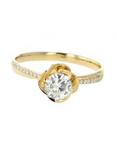 18K Yellow Gold Diamond Ring With Rose Petal Base Semi Mount Setting Ring 0.07ctw Round Diamonds