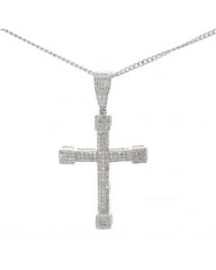 14K White Gold Diamond Beautiful Cross Pendant With 0.6ctw Round Diamonds