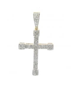 14K Yellow Gold Beautiful Cross Charm Pendant With 0.61ctw Round Diamonds