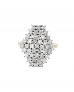 14K Yellow Gold Princess Cut Diamonds Honey Comb Cluster Cocktail Ring With 1.38ctw 
