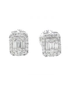 14K White Gold Beautiful Earrings With Round and Baguette 0.39ctw Diamonds