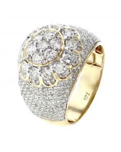 14K Yellow Gold Pinky Ring With Large Domed Cluster For Men With 3.63ctw Round Diamonds