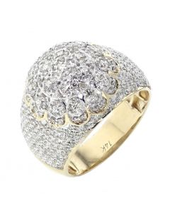 14K Yellow Gold Diamonds Men Pinky Ring With Big Domed Cluster With 1.9ctw Round Diamonds