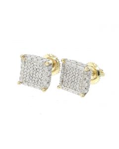 10K Yellow Gold Diamond Earring Large Square Cluster With 0.54ctw Diamonds 