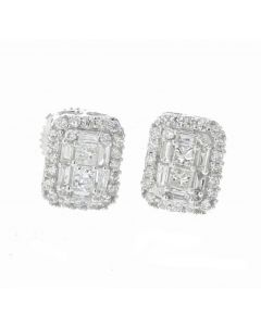 14K White Gold Earrings With Round and Baguette Diamonds Beautiful Earrings with 0.63ctw Diamonds