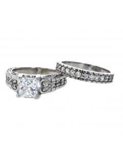 14K White Gold Beautiful Engagement Ring Set For Her With CZs