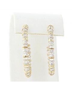 14K Yellow Gold Women's Hoop Earrings With 4Ctw Baguette Diamonds 1.25 Inch Wide