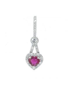 14K White Gold Natural Ruby and Diamond Pendant Heart Shaped 1ct Ruby 