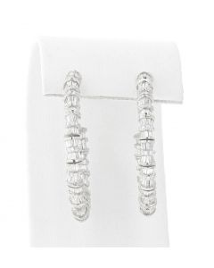 14K White Gold Women Hoops 1.25 Inches Wide with 4Ctw Baguette Diamond Earrings