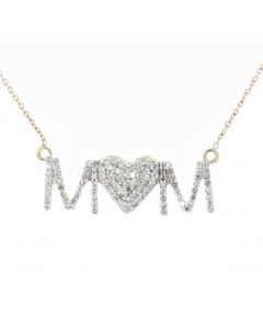 Mothers Diamond Pendant and Necklace Set 10K Gold 0.50ctw Diamonds MOM Pendant With Heart 