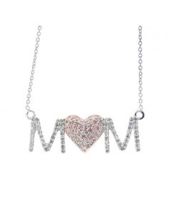 10K White Gold MOM Pendant with Heart 1/2ctw Diamonds Pendant for Mothers Day 18 Inch Chain