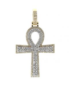 Designer 10k Yellow Gold Egyptian Ankh Cross 4.52 Ctw Pendant 70mm Tall 40mm Wide 