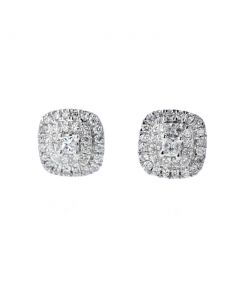 14K White Gold  0.25ct diamond Stud Earrings Cushion Shaped Princess Cut Solitair Screw Back Diamond Earrings