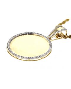 Sterling Silver Diamond Picture Frame Pendant 3/4ctw 2 Inch Tall Mens or Womens Diamond Circle Memory Frame