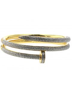 14k Yellow Gold Designer Nail Bangle Bracelet With Cuff Clasp 6.5CTW Diamonds