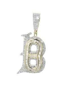 10K Gold Diamond Initial B Pendant Alphabet Letter Cham 1ctw Diamond Baguette and Round