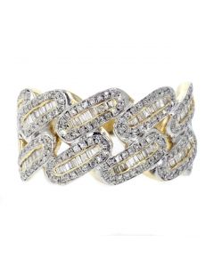 Diamond Ring For Men 10K Gold Baguette and Round 14mm Wide 0.95ctw Wedding Band