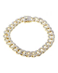 10K Gold Miami Bracelet with Diamonds Mens Gold Bracelet 42gms 2.00ctw Diamond 11mm Wide 9 Inch 