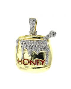 Womens Diamond Pendant Honey Pot with Diamonds 0.95ctw 38mm Yellow Gold-Tone Silver