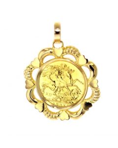 21K Gold Coin Pendant with Fancy Out Lined Bazel with Hearts Womens 1927 21K Coin 
