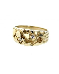 14K Gold Nugget Ring Mens Pinky Fashion Ring Diamond Ring for Men 0.04 ctw
