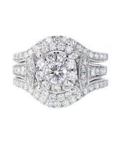 2ct Diamond Engagement Ring Set 14K White Gold Bridal Set 15MM Wide 3 Piece Set Solitaire Center