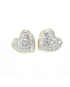 10K Yellow Gold Heart Shaped Earrings 0.158Ct Diamond Studs 8mm Wide 