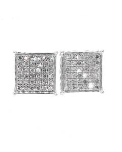 10K White Gold Square Shaped Icy Earrings 0.295Ct Diamonds 8mm Studs 