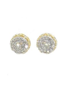Round Cluster Two Tone 10K Yellow Gold Stud Earrings 9mm Wide with 0.605Ct Diamonds
