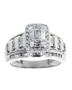 Diamond Engagement Ring White Gold 3 in 1 Style Baguette and Round Diamonds 10mm Wide 1.00ctw
