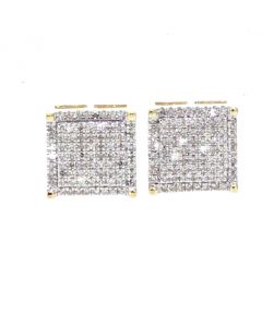 10K Yellow Gold Square Icy Earrings With 0.39Ct Diamonds 9mm Wide