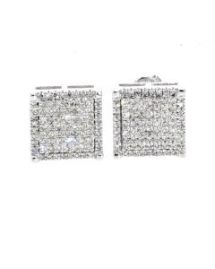 10K White Gold Square Shaped Hip Hop Earrings With 0.51Ct Diamonds 9mm Wide