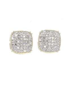 10K Yellow Gold Rounded Square Bust Out Two Tone Earrings 10mm Studs with 0.389Ct Diamonds