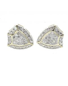 10K Yellow Gold Shield Shaped Studs 9mm Wide Earrings With 0.44Ct Diamonds