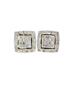 10K Yellow Gold Square Shaped Two Tone Fully Bust Out Studs 0.39Ct Diamond Earrings 9mm Wide