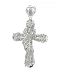 1.20ctw Diamond Cross Pendant for Men 64mm 2.5 Inch Tall White Gold-Tone Silver