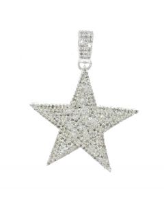 Diamond Pendant Star Pendant 2.00ctw 5 Point Star Charm Mens 1.75 Inch Sterling Silver