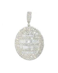 2.00ctw Diamond Pendant Oval Shaped Baguette and Round Diamonds Sterling Silver 