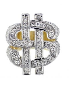  10K Gold Diamond Ring for Men Pinky Ring 1.93ctw 23mm Wide Dollar Sign Ring 