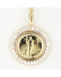 22K Yellow Gold American Eagle Liberty Coin Pendant With Cubic Zirconia Around