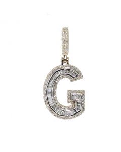 10K Yellow Gold Initial Letter "G" With 0.62Ctw Baguette Diamonds 1.2" Long 0.5" Wide
