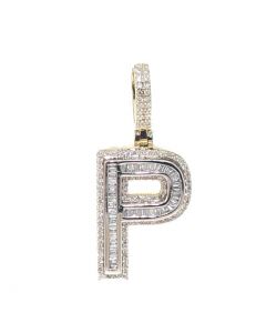 0.55Ctw Baguette Diamond Initial Letter "P" In 10K Yellow Gold 1.2" Long 0.5" Wide