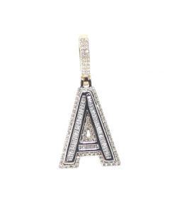 Initial Name Letter "A" With 0.52Ctw Baguette Diamonds In 10K Yellow Gold 1.27inch Long 0.59 inch Wide