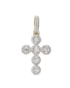 10K Yellow Gold Cross With 0.51Ctw Baguette and Round Cut Diamonds 36mm Long 18mm Wide