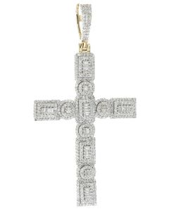 10K Gold Religious Large Baguette Cross With 1.71Ct Diamonds 2.5