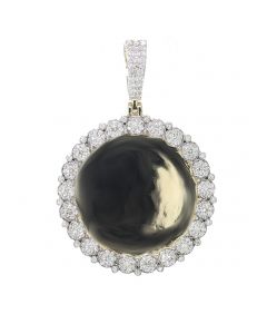 10K Gold Round Bead Style Picture Memory Charm Pendant With 1.53Ctw Diamonds 1.8