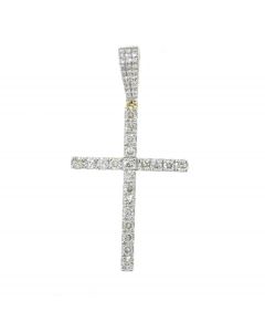 Diamond Cross Pendant Mens 10K Yellow Gold 1.60ctw Big Round Diamonds 2 Inch