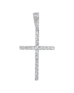 Diamond Cross Pendant Mens 10K White Gold 1.60ctw Big Round Diamonds 2 Inch